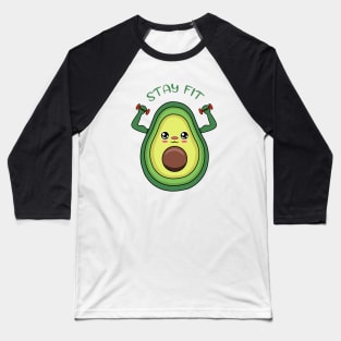 Stay Fit, cute avocado lifting weights Baseball T-Shirt